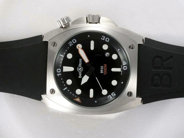 Replica Bell Ross BR02 BR02 PRO Dial Steel 44mm Black Rubber Strap Black Dial Watch Watch