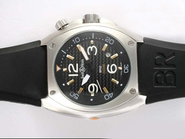 Bell Ross BR02 BR02 PRO Dial Steel Black Dial Black Rubber Strap Watch watches