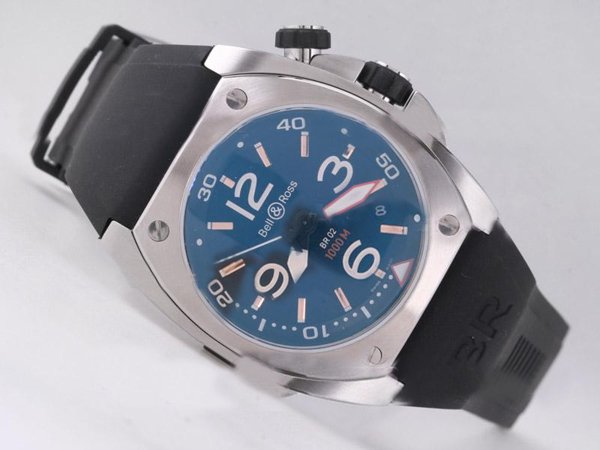 Bell Ross BR02 BR02 Steel Stainless Steel Bezel Blue Dial Black Rubber Strap Watch watches