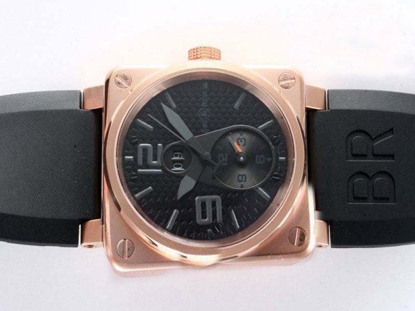 Bell Ross BR03-94 BR 03-51 GMT Black Rose Gold Strap Black Dial Watch watches