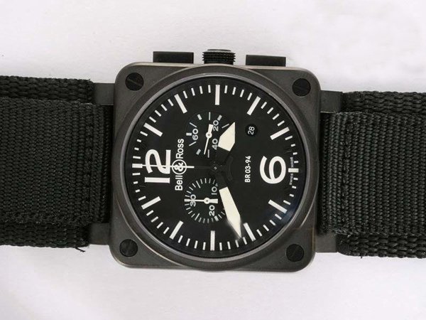 Bell Ross BR03-94 BR 03-94 Carbon Midsize Black Nylon Strap Square Watch watches