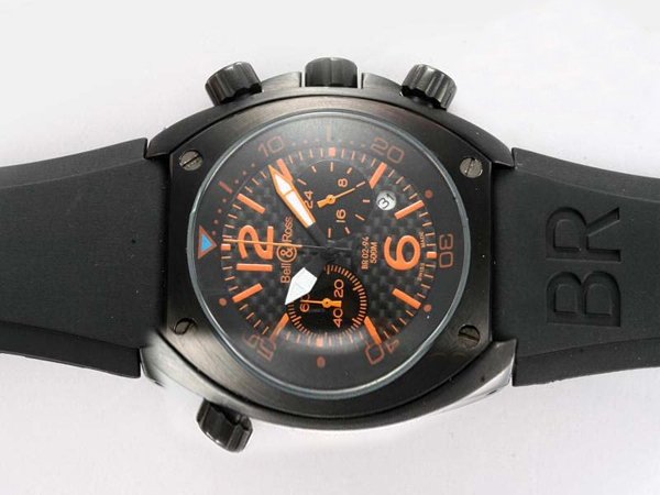 Bell Ross Chronograph BR02-94 Black Rubber Strap 44mm Black Dial Watch watches