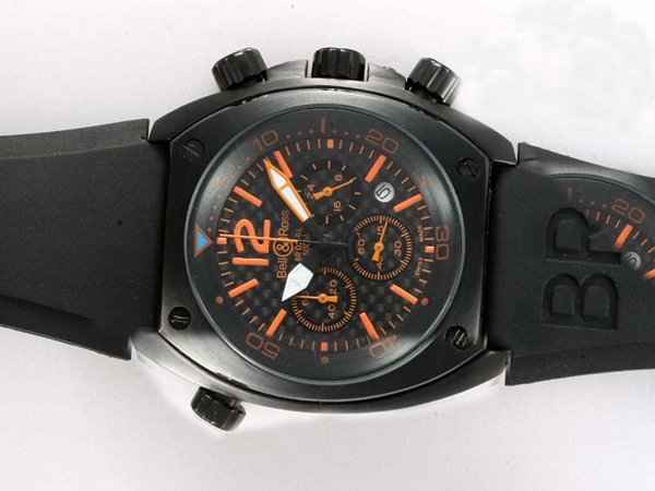 Bell Ross Chronograph BR02-94 Carbon Black Rubber Strap 44mm Watch watches