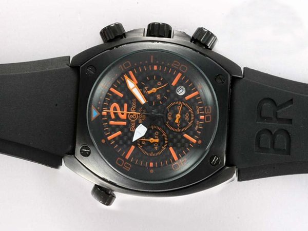 Bell Ross Chronograph BR02-94 Hexagonal Midsize Black Rubber Strap Watch watches