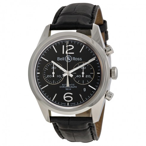 Bell & Ross Vintage Officer Automatic Chronograph Black Dial Black Leather Men's Watch RBRG126-BL-ST-SCR watches