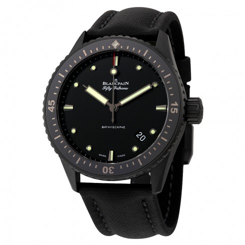 Blancpain Fifty Fathoms Bathyscaphe Automatic Black Dial Black Fabric Men's Watch 5000-0130-B52A watches