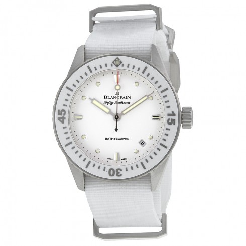 Blancpain Fifty Fathoms Bathyscaphe Automatic White Dial White Fabric Ladies Watch 5100-1127-NAWA watches