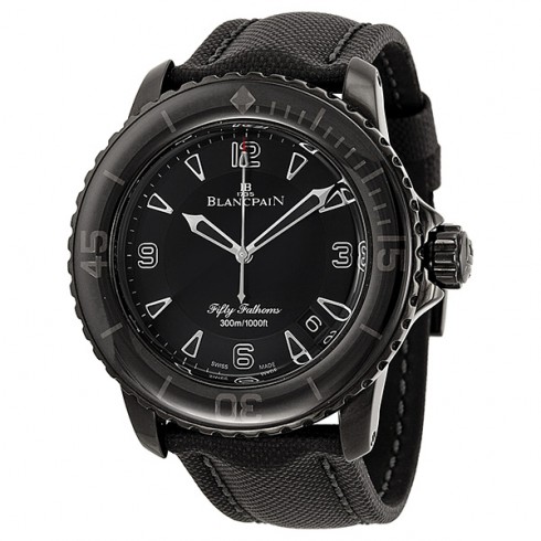 Blancpain Fifty Fathoms Black Dial Black PVD Stainless Steel Fabric Automatic Men's Watch 5015-11C30-52 watches