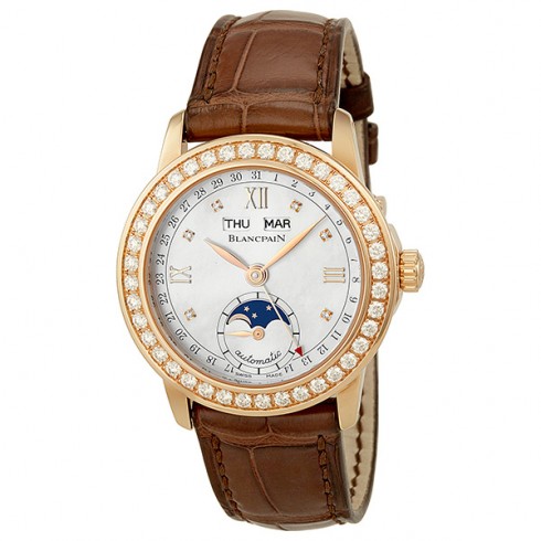 Blancpain Leman Moonphase Mother of Pearl Dial 18kt Rose Gold Brown Leather Diamond Ladies Watch 2360-2991A-55 watches