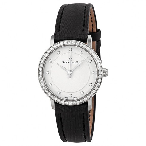 Blancpain Ultra Slim Automatic White Diamond Dial Black Fabric Strap Ladies Watch 6102-4628-95 watches