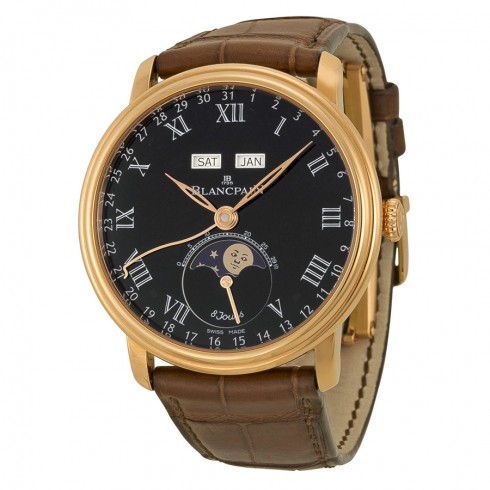 Blancpain Villeret Complete Calendar 8 Days Black Dial Brown Leather Men's Watch 6639-3637-55B watches