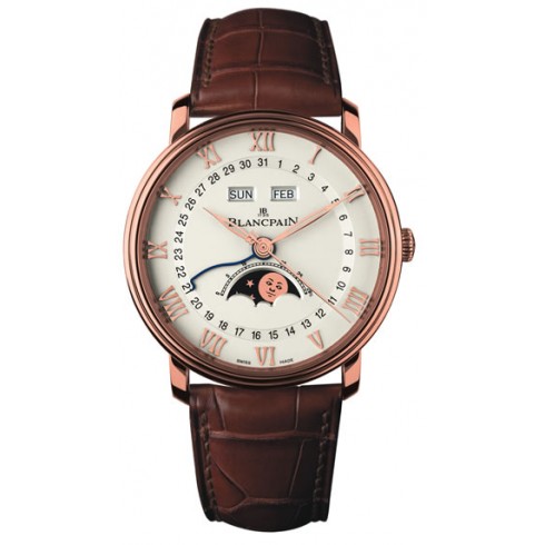 Blancpain Villeret Moonphase White Dial 18kt Rose Gold Brown Leather Men's Watch 6654-3642-55B watches