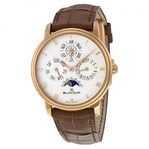 Blancpain Villeret Perpetual Calendar Silver Opaline Dial Black Leather Men's Watch 6057-3642-55B watches