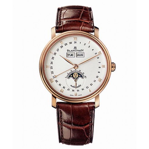 Blancpain Villeret Silver Dial 18kt Rose Gold Brown Leather Men's Watch 6263-3642-55B watches