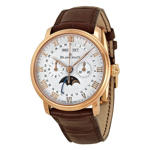 Blancpain Villeret Silver Dial Chronograph 18kt Rose Gold Brown Leather Men's Watch 6685-3642-55B watches
