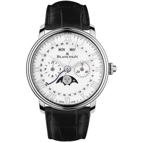 Blancpain Villeret Silver Dial Chronograph Stainless Steel Black Leather Men's Watch 6685-1127-55B watches