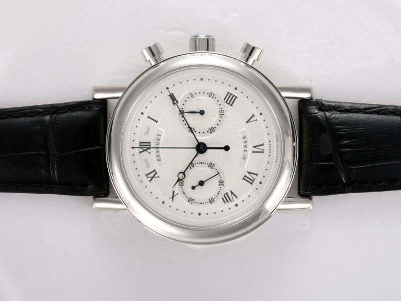 Breguet Classique 3637PT/12/986 Black Cow Leather Strap Stainless Steel Bezel White Dial Watch watches