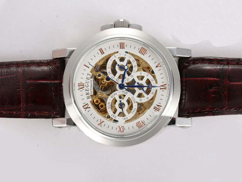 Breguet Classique Chronograph 3355/PT/00/986 Brown Crocodile Leather Strap Round White Dial Watch watches