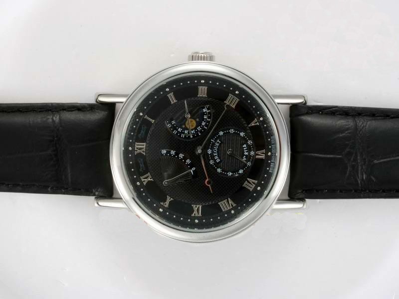 Breguet Classique Moonphase 3130BB11986 Round Black Crocodile Leather Strap Black Dial Watch watches