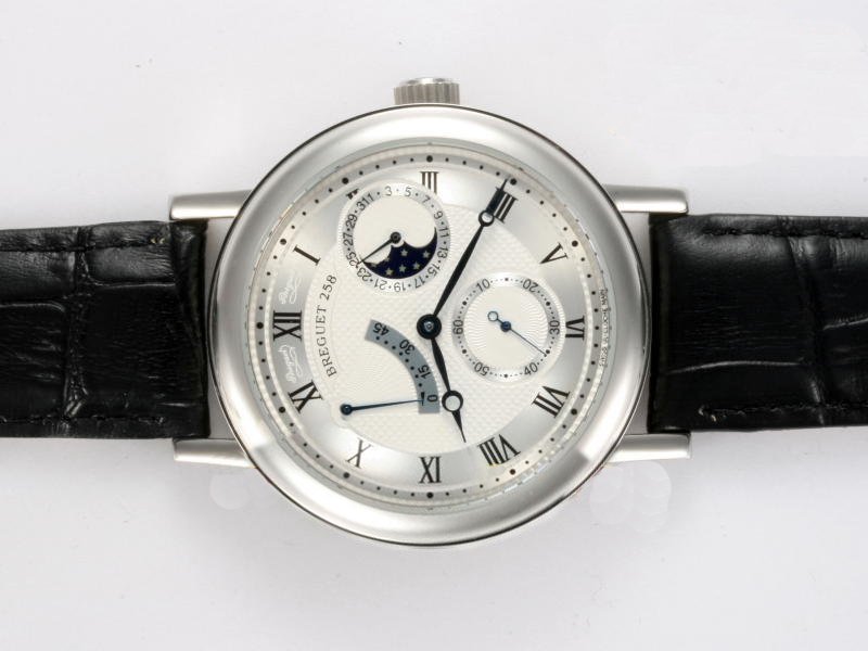 Breguet Classique Moonphase 7137BB/11/9V6 Black Cow Leather Strap Stainless Steel Bezel Mens Watch watches