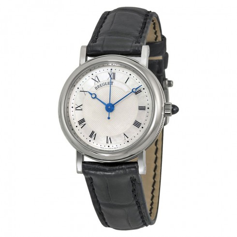 Breguet Classique Mother of Pearl Dial 18kt White Gold Black Leather Ladies Watch 8067BB52964 watches