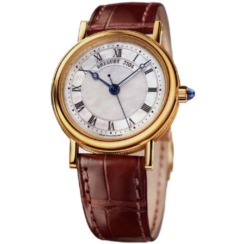 Replica Breguet Classique Mother of Pearl Dial 18kt Yellow Gold Brown Leather Ladies Watch 8067BA52964 Watch
