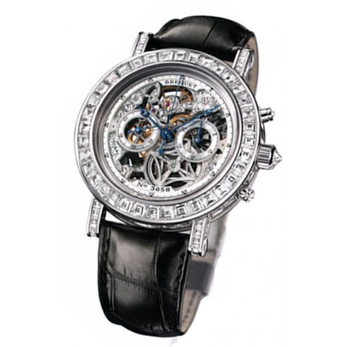 Breguet Classique Skeleton Dial 18kt White Gold Diamond Black Leather Men's Watch 5238BB109V6DD00 watches