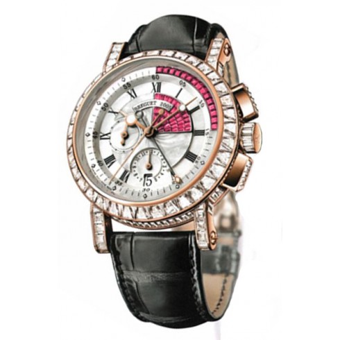Breguet Marine Chronograph Mother of Pearl 18kt Rose Gold Black Leather Men's Watch 5829BR8R9ZUDD0D watches