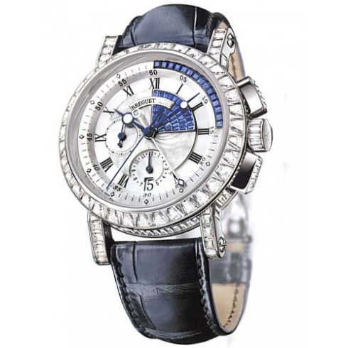 Breguet Marine Chronograph Mother of Pearl Dial 18kt White Gold Black Leather Men's Watch 5829BB8S9ZUDD0D watches