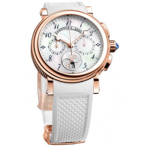 Breguet Marine Chronograph Silver Dial 18kt Rose Gold White Rubber Ladies Watch 8827BR52586 watches