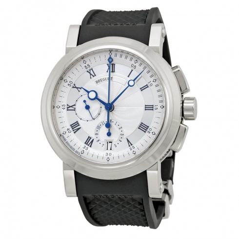 Replica Breguet Marine Silver Dial Black Rubber 18kt White Gold Men's Watch 5827BB125ZU Watch