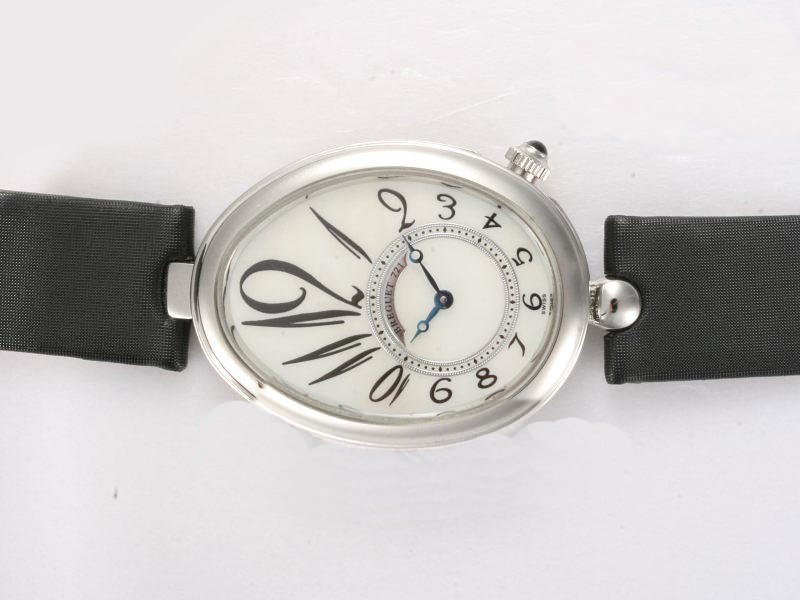 Breguet Reine de Naples 8918BB/58/864 D00D 28.4x36.5mm Black Cow Leather Strap White Dial Watch watches