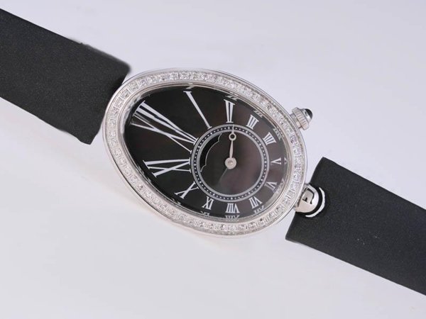 Breguet Reine de Naples 8928BB/51/844 DD0D Black Dial Oval Black Cow Leather Strap Watch watches