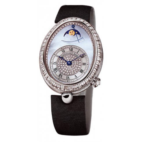 Breguet Reine de Naples Blue Mother of Pearl Dial 18kt White Gold Diamond Black Satin Ladies Watch 8909BBVD864D00D watches