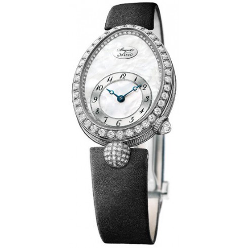Replica Breguet Reine de Naples Mother of Pearl Dial 18kt White Gold Diamond Black Satin Ladies Watch 8928BB58844DD0D Watch