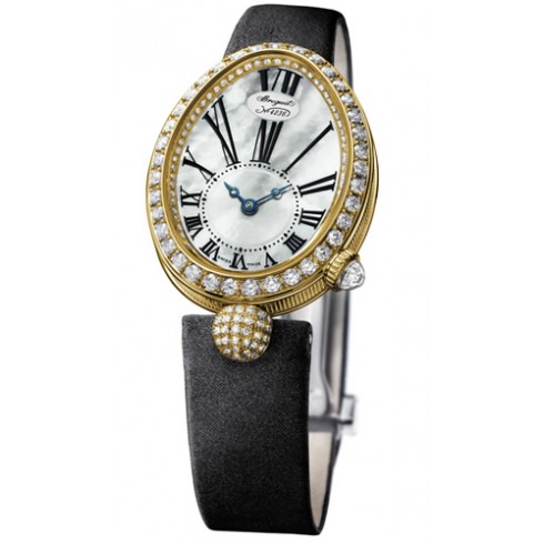 Breguet Reine de Naples Mother of Pearl Dial 18kt Yellow Gold Black Satin Diamond Ladies Watch 8928BA51844DD0D watches