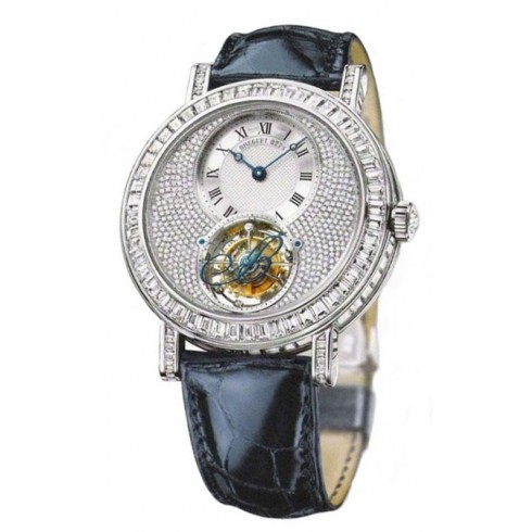 Breguet Tourbillion Diamond Pave Dial 18kt White Gold Blue Leather Men's Watch 5359BB6B9V6DD0D watches
