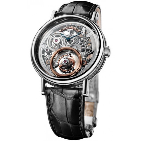 Breguet Tourbillion Messidor Skeleton Dial Platinum Black Leather Men's Watch 5335PT429W6 watches