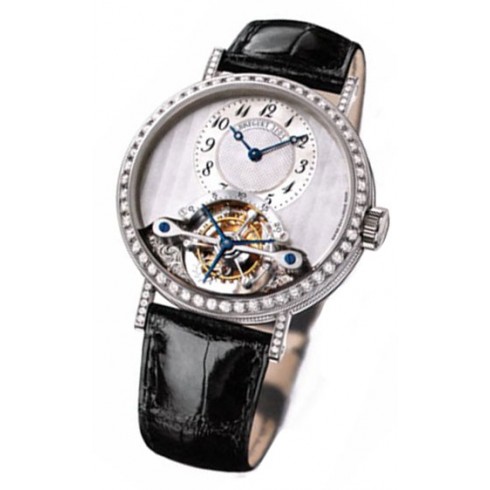 Breguet Tourbillion Mother of Pearl Dial 18kt White Gold Diamond Black Leather Ladies Watch 3358BB52986DD00 watches