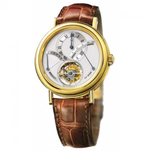 Breguet Tourbillion Power Reserve Silver Dial 18kt Yellow Gold Brown Leather Men's Watch 3657BA129V6 watches