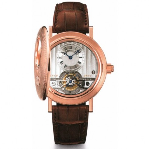 Breguet Tourbillion Silver Dial 18kt Rose Gold Brown Leather Men's Watch 1801BR122W6 watches