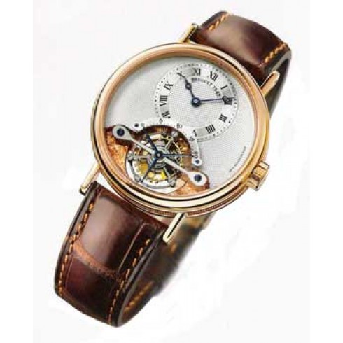 Replica Breguet Tourbillion Silver Dial 18kt Yellow Gold Brown Leather Men's Watch 3357BA/12/986 Watch
