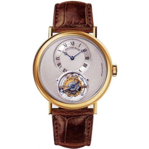 Breguet Tourbillion Silver Dial 18kt Yellow Gold Brown Leather Men's Watch 5357BA129V6 watches