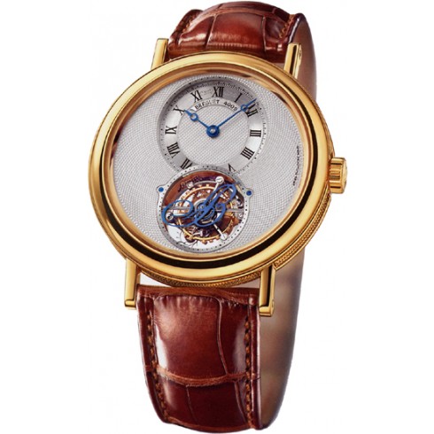 Breguet Tourbillion Silver Dial 18kt Yellow Gold Brown Leather Men's Watch 5357BA1B9V6 watches