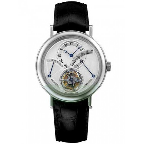 Breguet Tourbillion Silver Dial Platinum Black Leather Men's Watch 3657PT129V6 watches