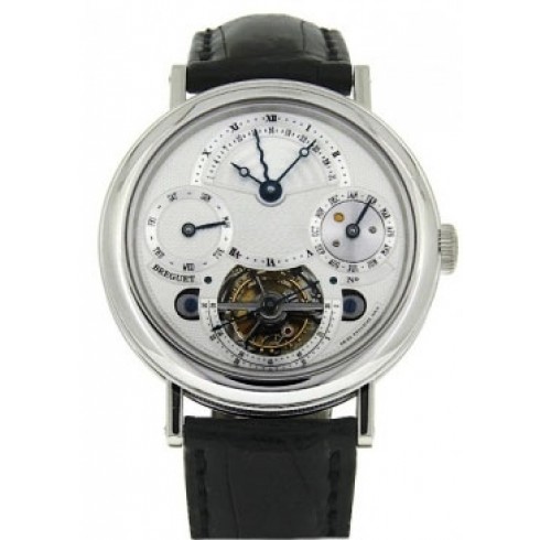 Breguet Tourbillion Silver Dial Platinum Black Leather Men's Watch 3757PT1E9V6 watches