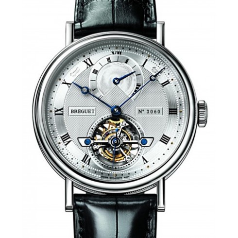Breguet Tourbillion Silver Dial Platinum Black Leather Men's Watch 5317PT129V6 watches