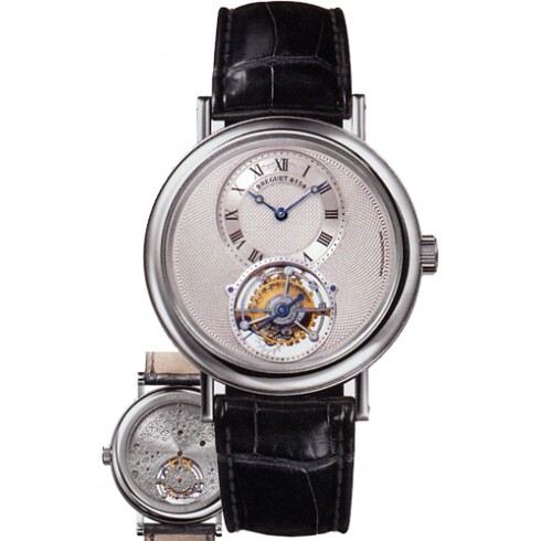 Breguet Tourbillion Silver Dial Platinum Black Leather Men's Watch 5357PT129V6 watches