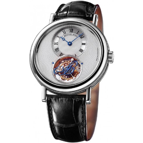 Breguet Tourbillion Silver Dial Platinum Black Leather Men's Watch 5357PT1B9V6 watches