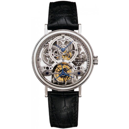 Breguet Tourbillion Skeleton Dial Platinum Dial Black Leather Men's Watch 3355PT00986 watches